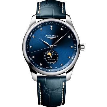 Longines Master Collection 42 Moonphase Stainless Steel / Blue - Diamond / Bracelet