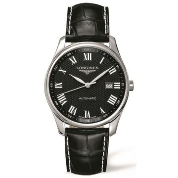 Longines Master Collection 42 Date Stainless Steel / Black-Roman / Alligator