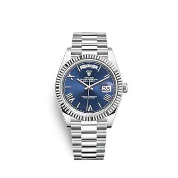 Rolex Day-Date 40 Platinum - Fluted / Blue - Roman