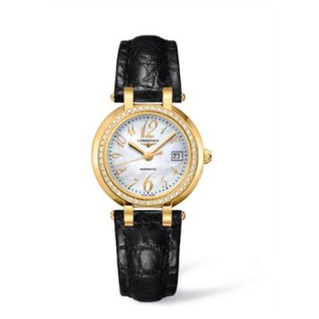 Longines PrimaLuna Automatic 30 Yellow Gold Diamond Leather Funky MOP