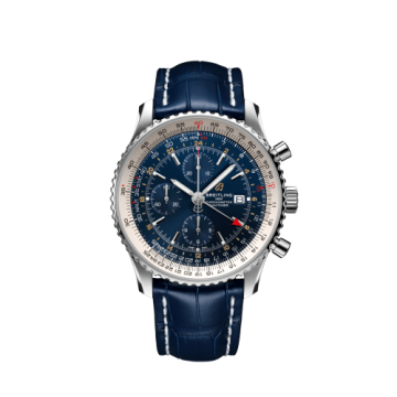 Breitling Navitimer 1 Chronograph GMT Stainless Steel / Blue / Croco / Folding