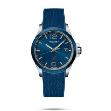 Longines Conquest V.H.P. 43 Stainless Steel / Ceramic / Blue / Rubber