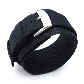 MiLTAT 21mm Double Layer Nylon Black Tactical Hoop and loop Watch Strap - 21mm