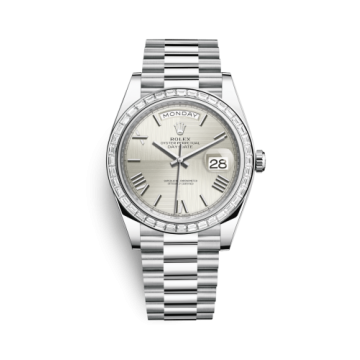 Rolex Day-Date 40 Platinum - Baguette / Silver Quadrant