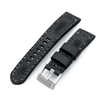 Gunny x MiLTAT Brutal Black Distressed Leather Handmade Watch Band - 30mm