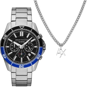 Armani Exchange Spencer Chronograph Silver / Black 44mm Set