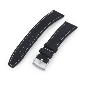 or 22mm Black Woven Texture Watch Strap, Beige Stitching, Brushed - 20mm