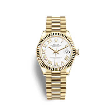 Rolex Datejust 31 Yellow Gold / Fluted / White - Roman / President
