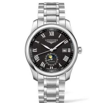 Longines Master Collection 40 Moonphase Stainless Steel / Black-Roman / Bracelet