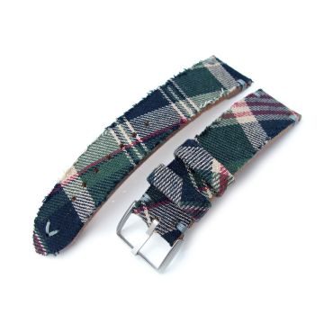 MiLTAT Dundee Tartan Pattern Watch Strap, Grey Stitching - 10mm