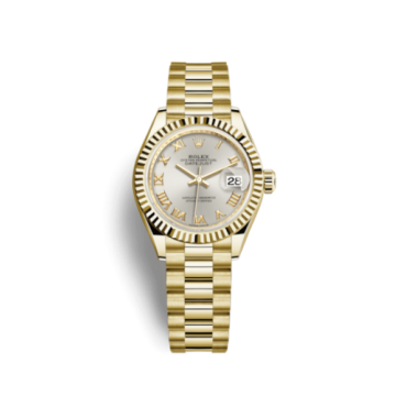Rolex Lady-Datejust 28 Yellow Gold Fluted / President / Silver Roman