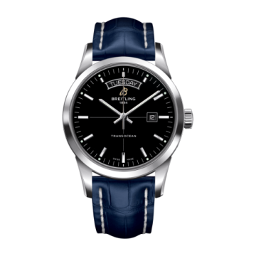 Breitling Transocean Day & Date Stainless Steel / Black / Croco / Pin