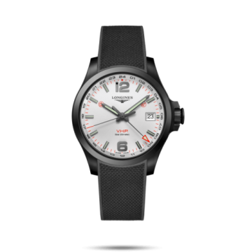 Longines Conquest V.H.P. GMT 41 PVD / Silver / Rubber