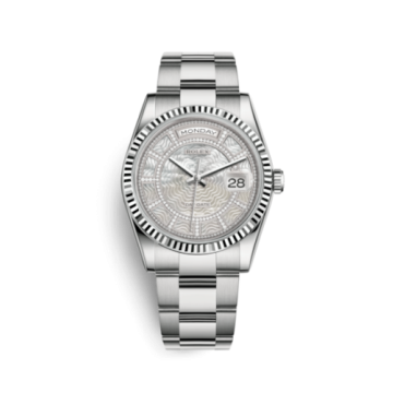 Rolex Day-Date 36 White Gold Fluted / Oyster / MOP Carousel