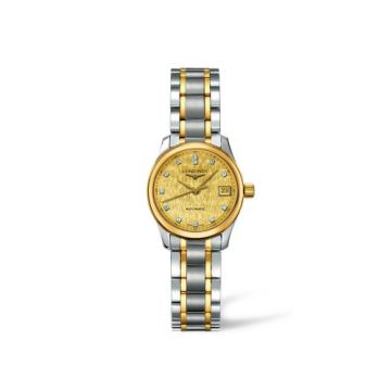 Longines Master Collection Date 25.5 Stainless Steel - Yellow Gold / Champagne Linen / Bracelet