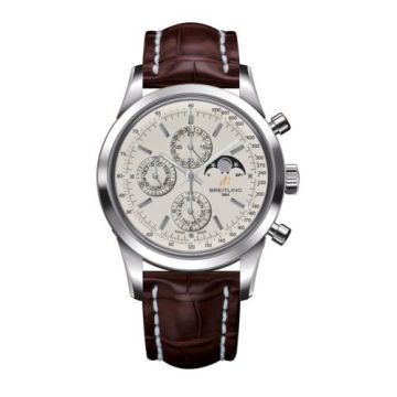 Breitling Transocean Chronograph 1461 Stainless Steel / Silver / Croco / Pin