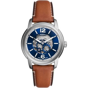 Fossil Heritage Leather Brown Automatic Silver / Blue