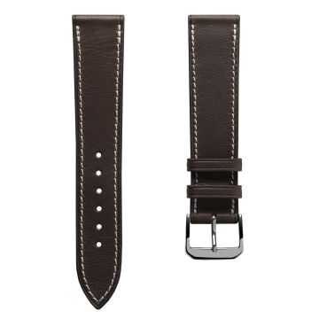 Camden Handmade and Handstitched French Leather Watch Strap - Mocha / White Stitching - 21mm