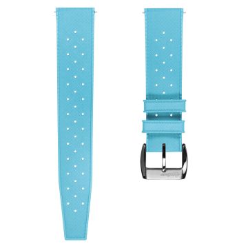 Vintage Style Perforated Rubber Watch Strap - Light Blue - 22mm