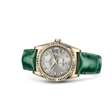 Rolex Day-Date 36 Yellow Gold / Strap / Silver Diamonds