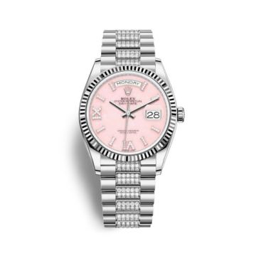 Rolex Day-Date 36 White Gold / Fluted / Opal-Diamond / President-Diamond