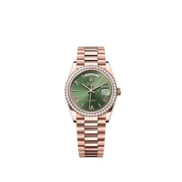 Rolex Day-Date 36 Everose Gold - Diamond / Green - Roman / President