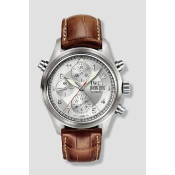 IWC Schaffhausen Pilot's Watch Spitfire Double Chronograph Stainless Steel / Silver / German / Strap