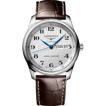 Longines Master Collection 40mm Annual Calendar Stainless Steel / Silver-Arabic / Alligator