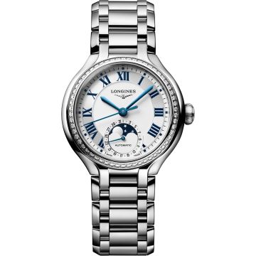 Longines PrimaLuna 34 Automatic Moonphase Stainless Steel - Diamond / Silver - Roman / Bracelet