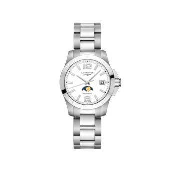 Longines Conquest 34 Quartz Moonphase Stainless Steel / White / Bracelet