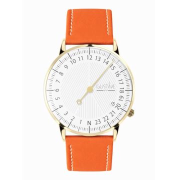 Gustave & Cie 24H André Or & Blanc Cuir Orange Clémentine Surpiqué 36mm