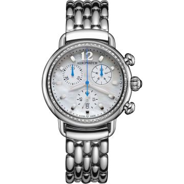 Aerowatch 1942 Chronolady Diamonds Stainless Steel Silvery / White