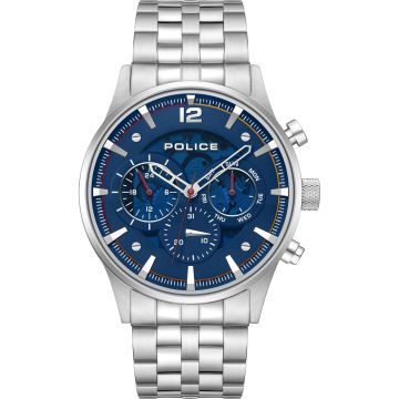 Police Driver II Day Date Silbrig / Blue