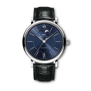 IWC Schaffhausen Portofino Automatic Moonphase  Stainless Steel / Blue / Alligator
