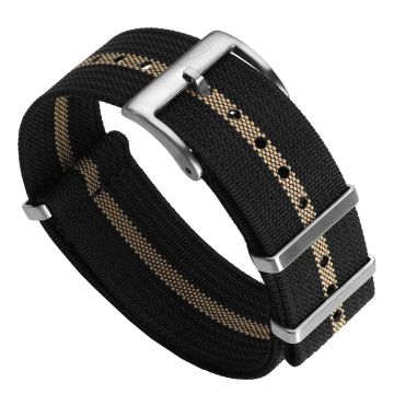 WatchGecko Ridge Military Nylon Watch Strap - Black & Beige Stripe - 20mm