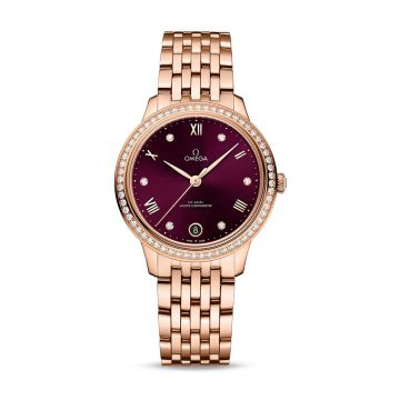 Omega De Ville Master Chronometer 34 Sedna Gold - Diamond / Burgundy - Diamond / Bracelet