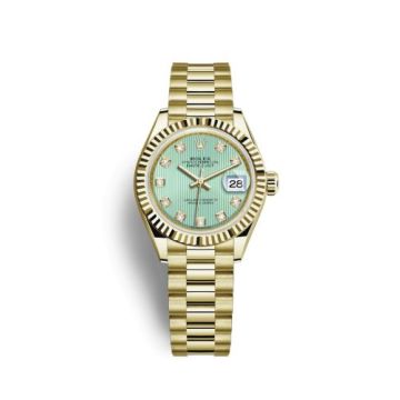 Rolex Lady-Datejust 28 Yellow Gold Fluted / President / Green Diamond