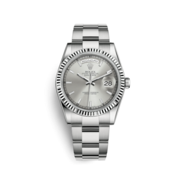 Rolex Day-Date 36 White Gold Fluted / Oyster / Silver