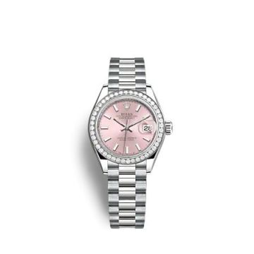 Rolex Lady-Datejust 28 White Gold - Diamond / President / Pink