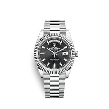 Rolex Day-Date 40 Platinum - Fluted / Black - Baguette
