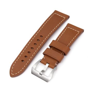 Pam Collection, Brown French Crafted Leather Watch Strap for Panerai, Beige Stitching - 26mm