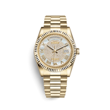 Rolex Day-Date 36 Yellow Gold Fluted / President Diamond / Paved Roman