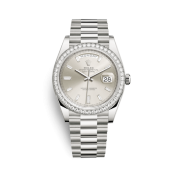 Rolex Day-Date 40 White Gold - Diamond / Silver - Baguette
