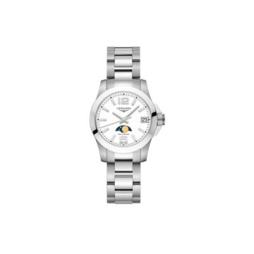 Longines Conquest 29.5 Quartz Moonphase Stainless Steel / White / Bracelet