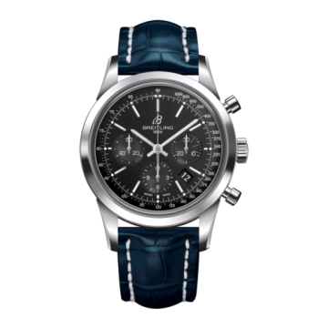 Breitling Transocean Chronograph Stainless Steel / Black / Croco / Folding