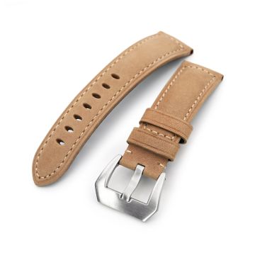 Tan Color Tapered Nubuck Leather Watch Band, 22mm or 24mm - 24mm