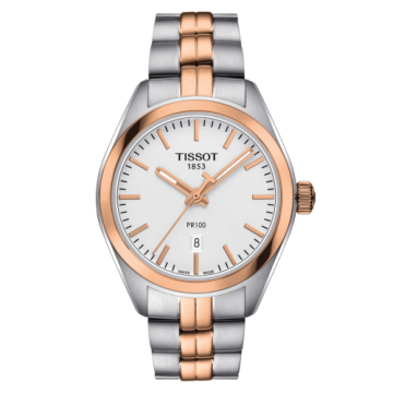Tissot PR 100 Quartz 33 Stainless Steel / Rose Gold PVD / Silver / Bracelet