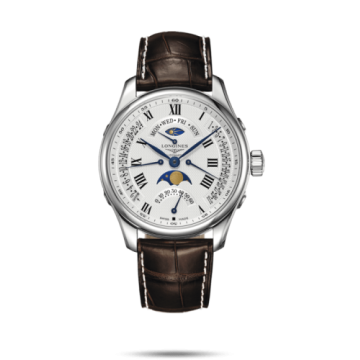 Longines Master Collection 44 Retrograde Moonphase Stainless Steel / Silver-Roman / Alligator XL