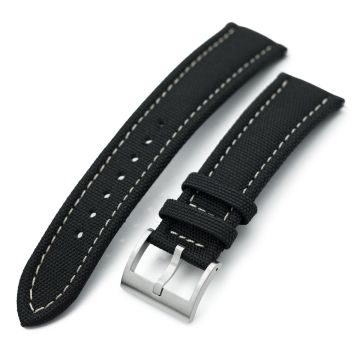 Aviator Style Black Canvas Quick Release Watch Band, 20mm or 22mm - 20mm