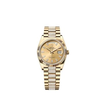 Rolex Day-Date 36 Yellow Gold / Fluted / Champagne - Baguette / President - Diamond